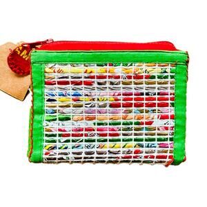 Handcrafted Multicolored Zippered Cardholder Purse Pouch Recycled Materials NWT